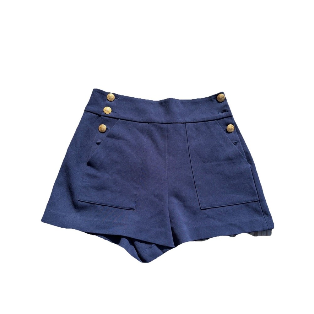 Alice & Olivia Jeans Donald Navy High Rise Retro Sailor Womens Shorts 6 FLAWS - Picture 3 of 16